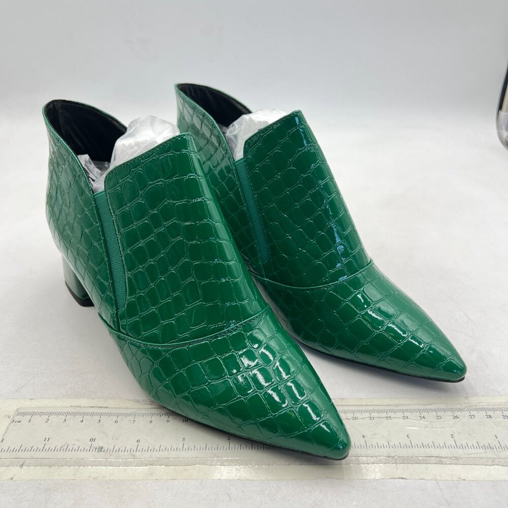 YDN Green Sexy Pointed Toe Ankle Boots Chunky Low Heel Pull on Elastic Shoe - Picture 4 of 8